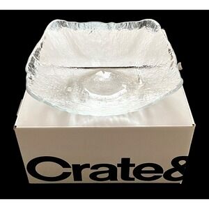 Crate and Barrel Orion Large 11.75" Square Textured Glass Serving Bowl